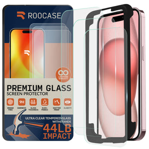 ROOCASE 3-Pack Glass Screen Protector for Apple iPhone 15 Plus, Include Easy Install Frame