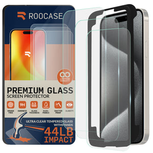 ROOCASE 3-Pack Glass Screen Protector for Apple iPhone 15 Pro Max, Include Easy Install Frame