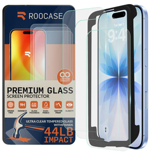 ROOCASE 3-Pack Glass Screen Protector for Apple iPhone 17, Include Easy Install Frame
