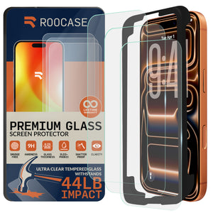 ROOCASE 3-Pack Glass Screen Protector for Apple iPhone 17 Pro, Include Easy Install Frame
