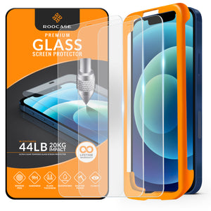 ROOCASE 3-Pack Glass Screen Protector for Apple iPhone 12 mini, Include Easy Install Frame