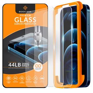 ROOCASE 3-Pack Glass Screen Protector for Apple iPhone 12 Pro Max, Include Easy Install Frame