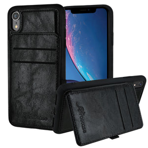 Roocase iPhone XR Wallet Case - Card Holder - Kickstand - Black