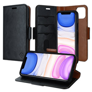 iPhone 11 Pro Max Leather Wallet Case - Detachable Magnetic Case - Card Holder - Black