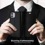 iPhone 11 Pro Max Leather Wallet Case - Detachable Magnetic Case - Card Holder - Black