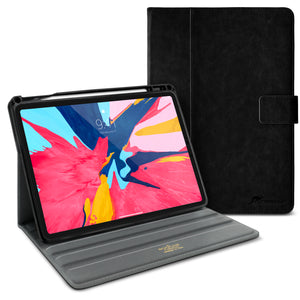 Roocase Leather Slim Fit Case for iPad Pro 11 2018 - Folio Smart Cover - Apple Pencil Loop - Viewing Stand
